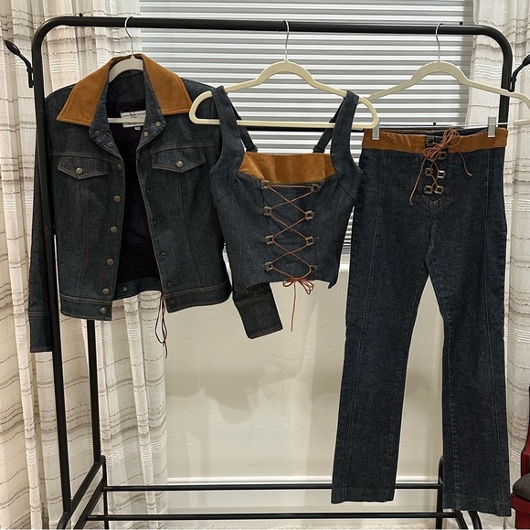 Vintage & Rare Custom Denim Corset-like Top w/Ultra Suede - Picture 9 of 10